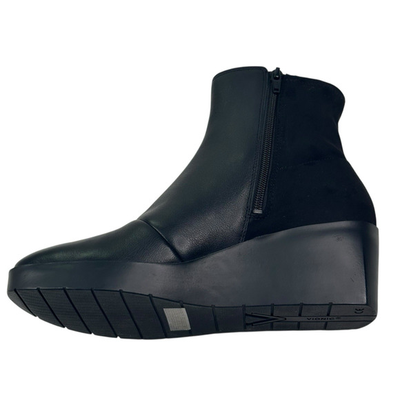 VIONIC Skylar Black Leather Wedge Ankle Boots Booties Womens Size 9 New $160 - Picture 5 of 12